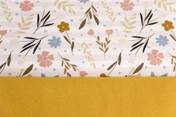 Stoffpaket Jersey + Bündchen mit Blumen, Fräulein von Julie, weiß, goldgelb